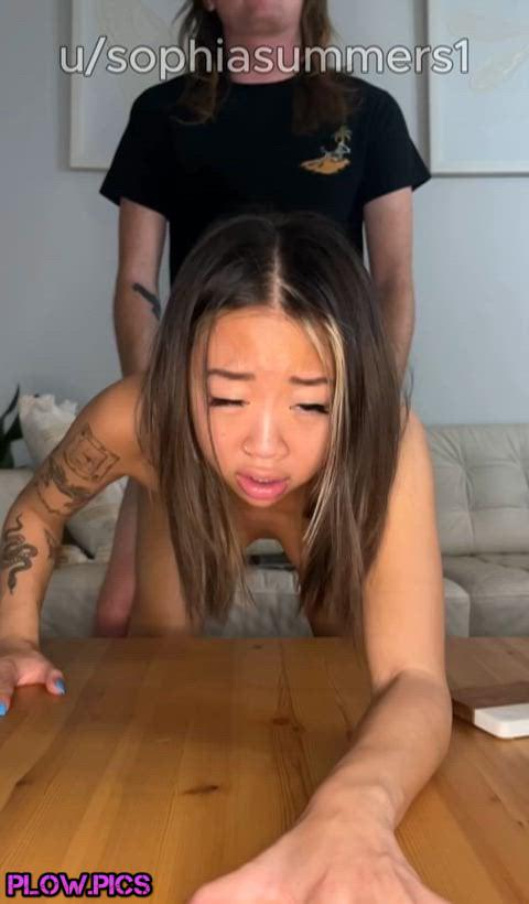 Petite Asian with pierced tits plowed